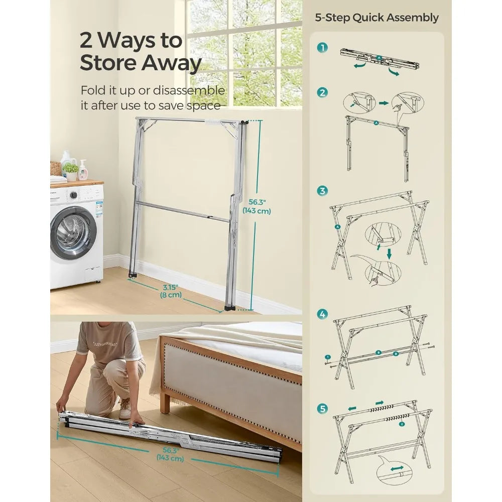 NEW Dove Gray Heavy-Duty Clothes Drying Rack,52.4-78.7 Inches Extendable,Foldable Freestanding Airer,Stainless Steel