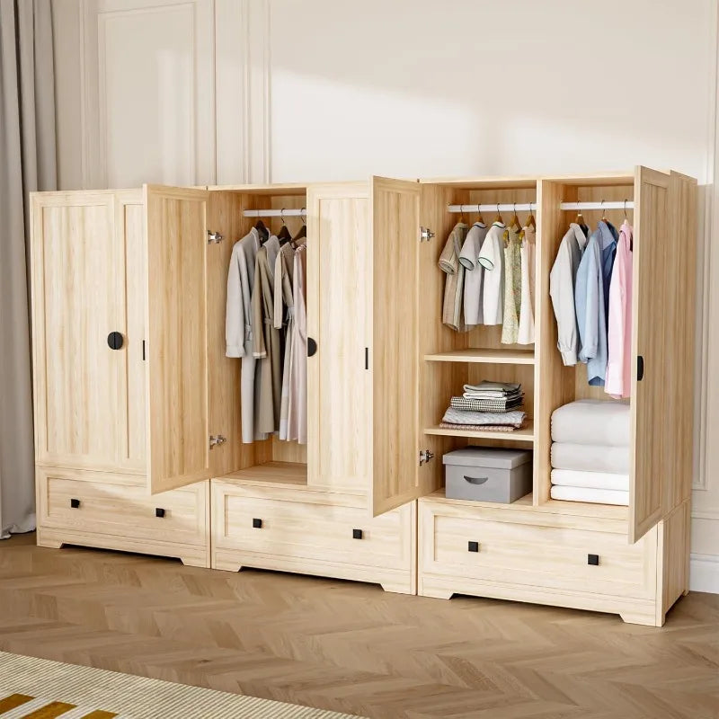 VINGLI Armoire Wardrobe Closet With Doors, Hanging Rod, Shelves and Drawer - Freestanding Cabinet,Dorm - Oak,38"Wx21"Dx65" H