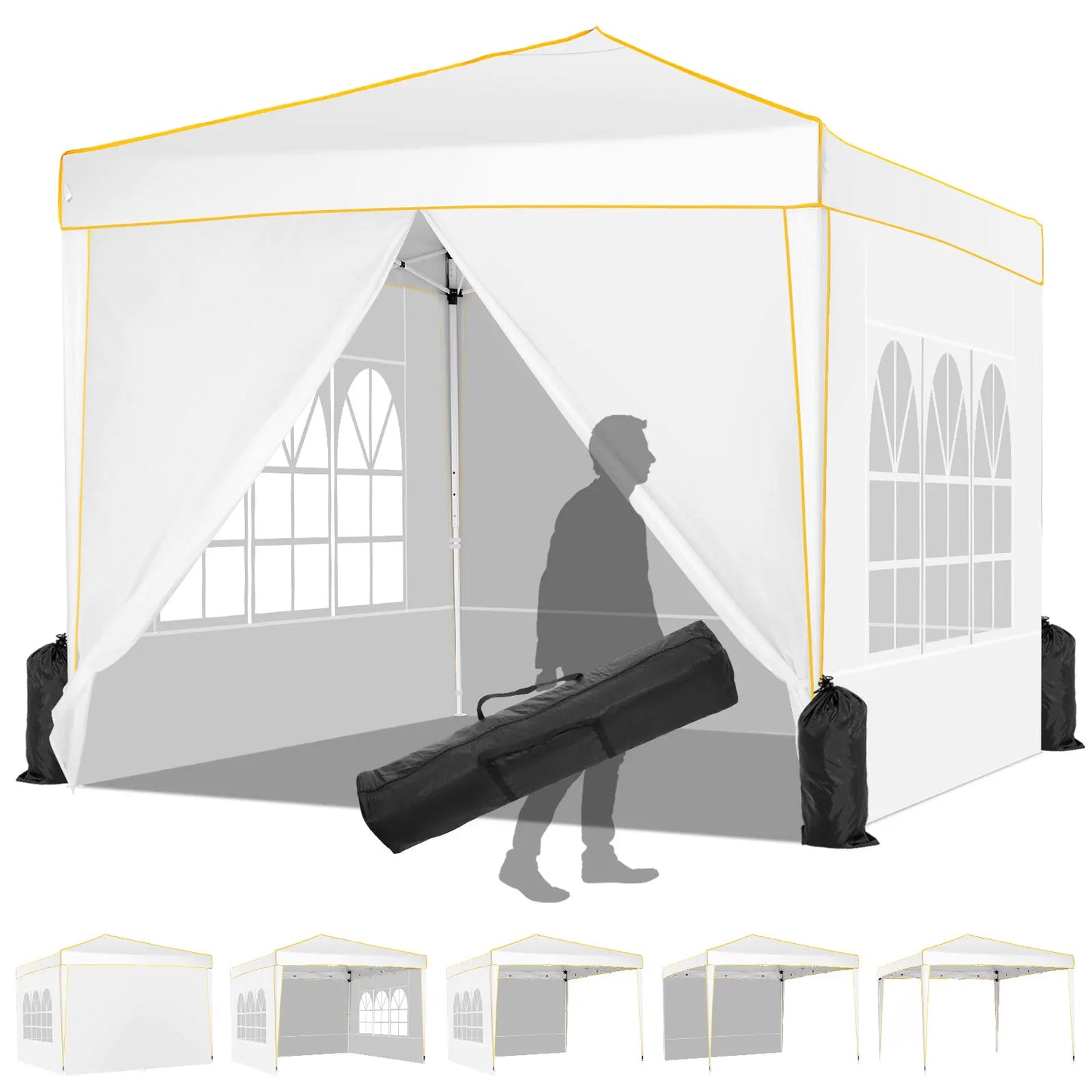 Canopy 10x10 Pop Up Canopy with 4 Removable Sidewalls,10x10 Tent for Parties Waterproof Wedding Event Canopy,Gazebos with Window