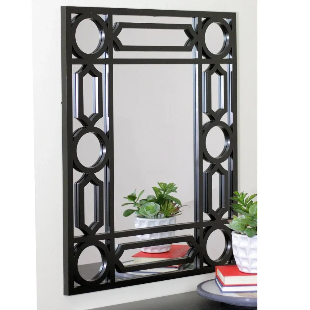 Geometric Black Framed Rectangular Wall Mirror with Hanging Hardware Versatile Display Home Decor and Space Enhancement