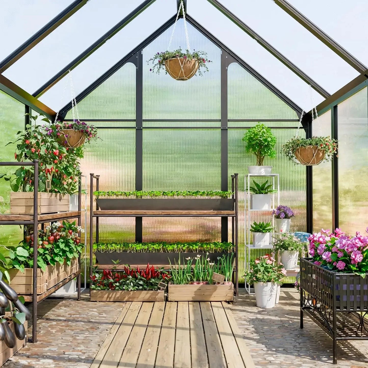 Polycarbonate Greenhouse Kit,8x6x6 FT Outsides Heavy Duty Green House with Transparent Panels Windows Door for Backyard Garden