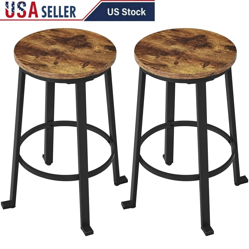 24 Inch Counter Height Bar Stool Set of 2 Metal Frame Rustic Brown Dining Room Indoor Use Stacking Stools