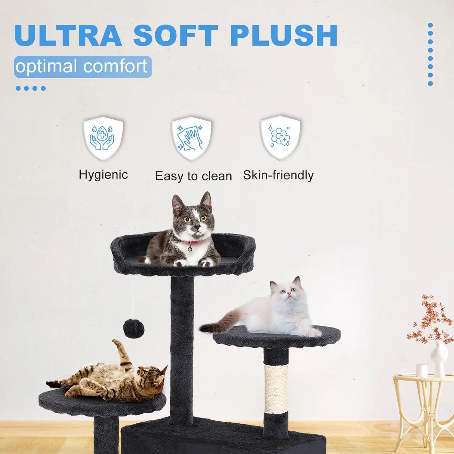 Cat Tree 54in Cat Tower Multi-Level DurableScratching Post & Cozy Fun Jumping Platform Space Saving Condo Pet Play