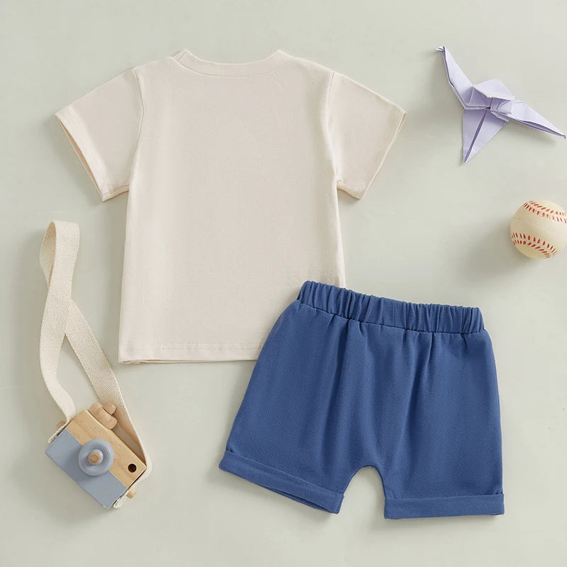 Baby Boy Summer Clothes Dinosaur Print Short Sleeve T-Shirt Camouflage Shorts Outfit for Toddler Boy