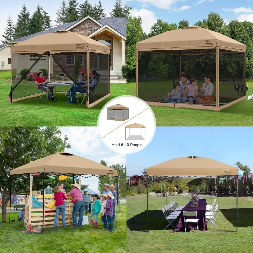 10x10 Pop Up Canopy with Mosquito Netting,Instant Outdoor Screen Tent Sun Shade for Events Patio Camping Picnic,Gazebo with 4 S