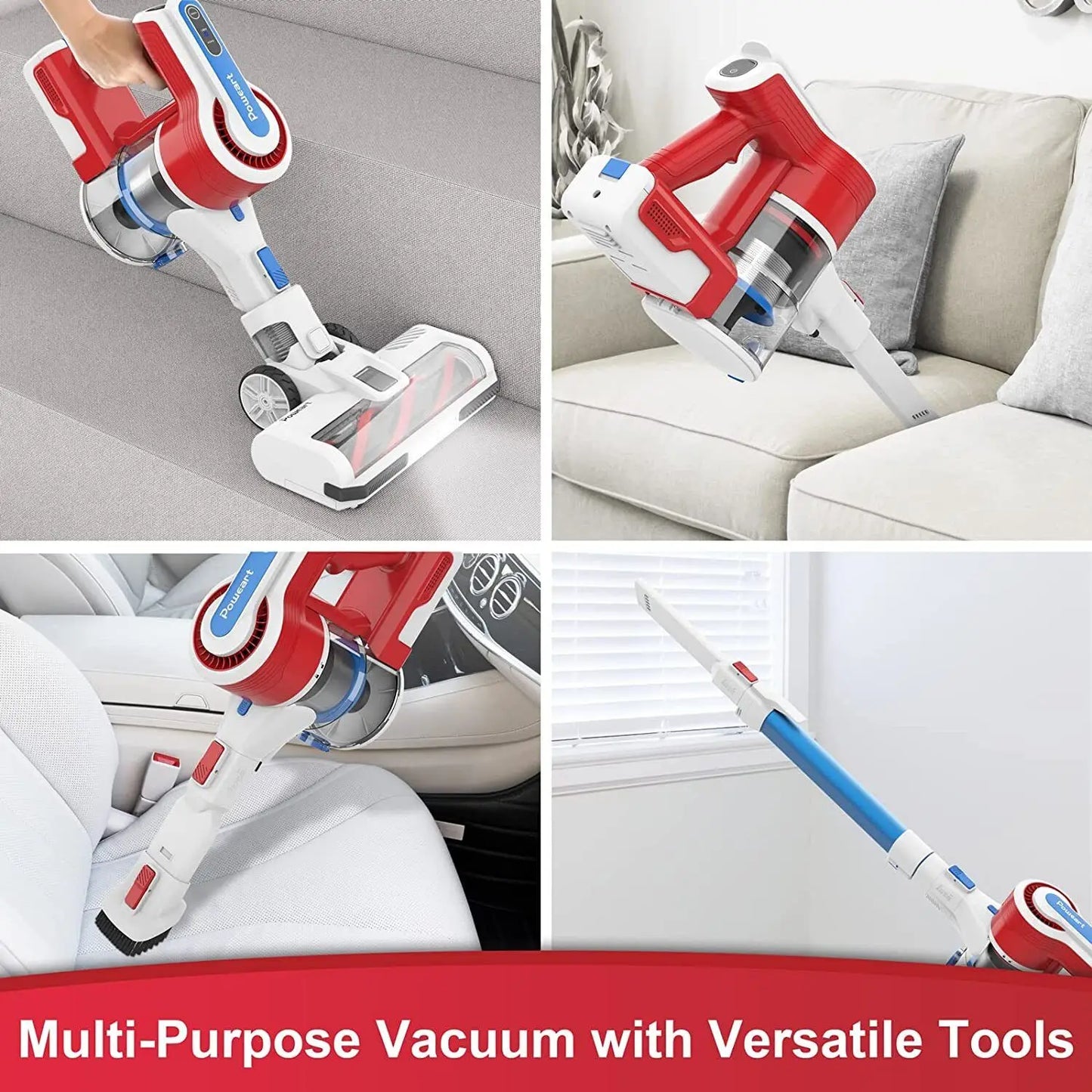Poweart V80 30KPa Stick Cordless Vacuum Cleaner Up to 45min Runtime 8-in-1 Stick Vac for Hardwood Floor Pet Hair Home Appliance
