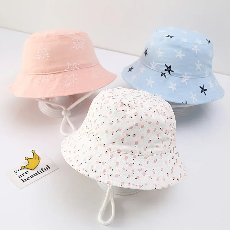 1-12Year Kids Fisherman Hat Pink Print Girl Baby Bucket Hats Cotton Breathable UV Protection Basin Cap Children Sunshade Visors
