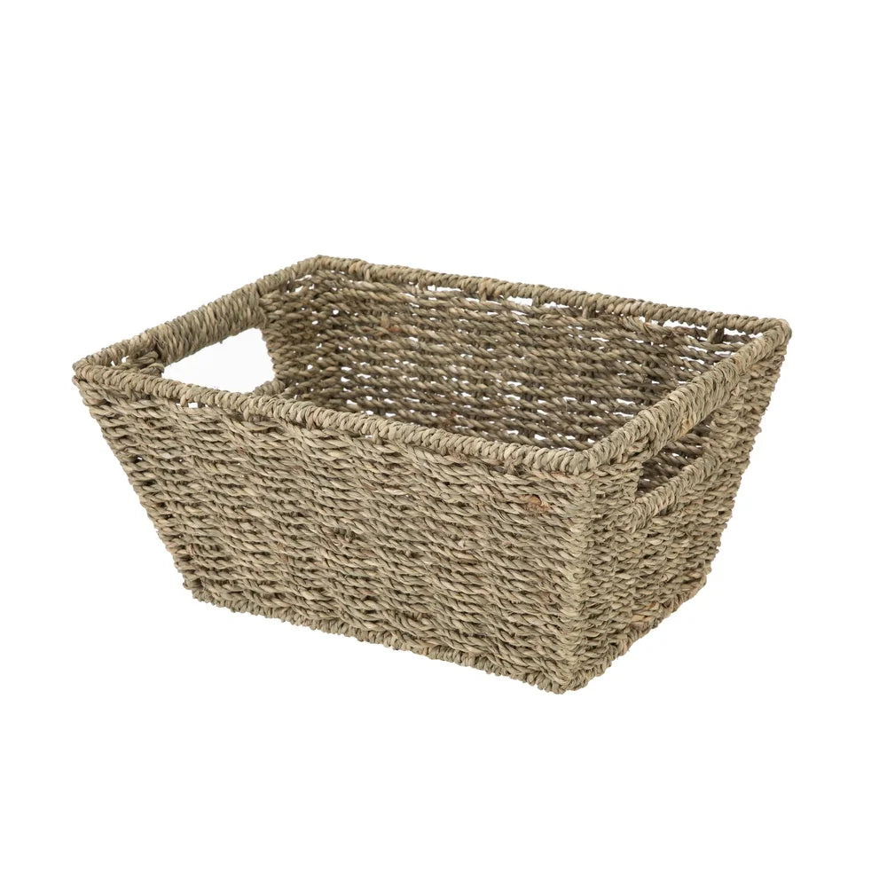 3 Pack Handwoven Seagrass Storage Baskets Rectangle Versatile Natural Color Perfect Toiletries Accessories Gift Giving