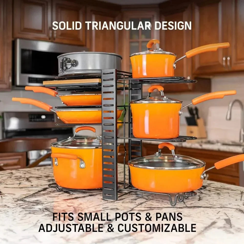 Pot Organizer Rack 8 Tiers Pots and Pans Organizer, Pot Lid Organizer for Kitchen Cabinet Cookware Organizers and Storage