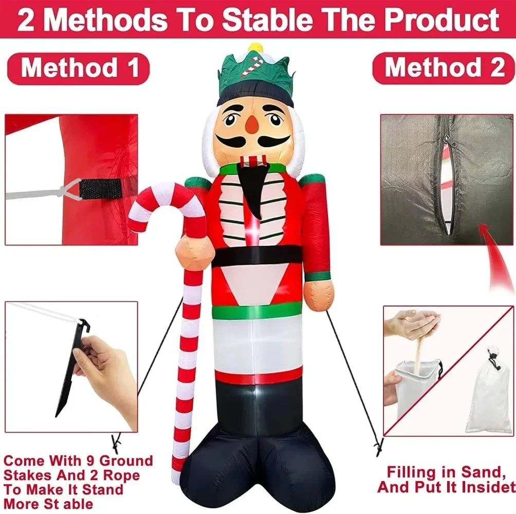 12 Foot Giant Christmas Inflatables Nutcracker Decoration Outdoor Blow Up Candy Cane Christmas Decoration with Build-in LED