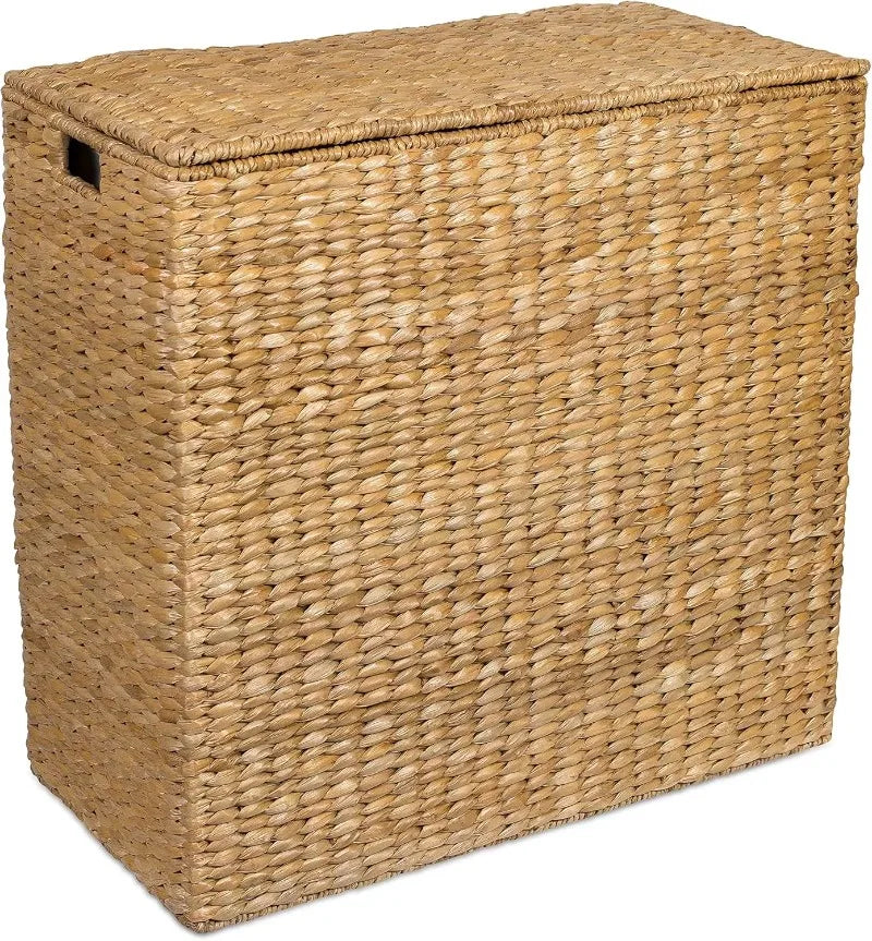 NEW Oversized Dual Hampers with Lid - Handwoven Natural Seagrass Fiber Compartment Laundry Hamper Split/Two Side Basket