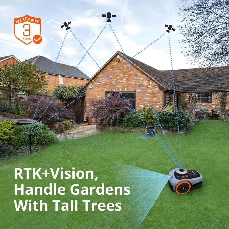 i105N Robot Lawn Mower Perimeter Wire Free 1/8 Acre RTK+Vision Robotic Lawnmower, AI-Assisted Mapping, Virtual Bo
