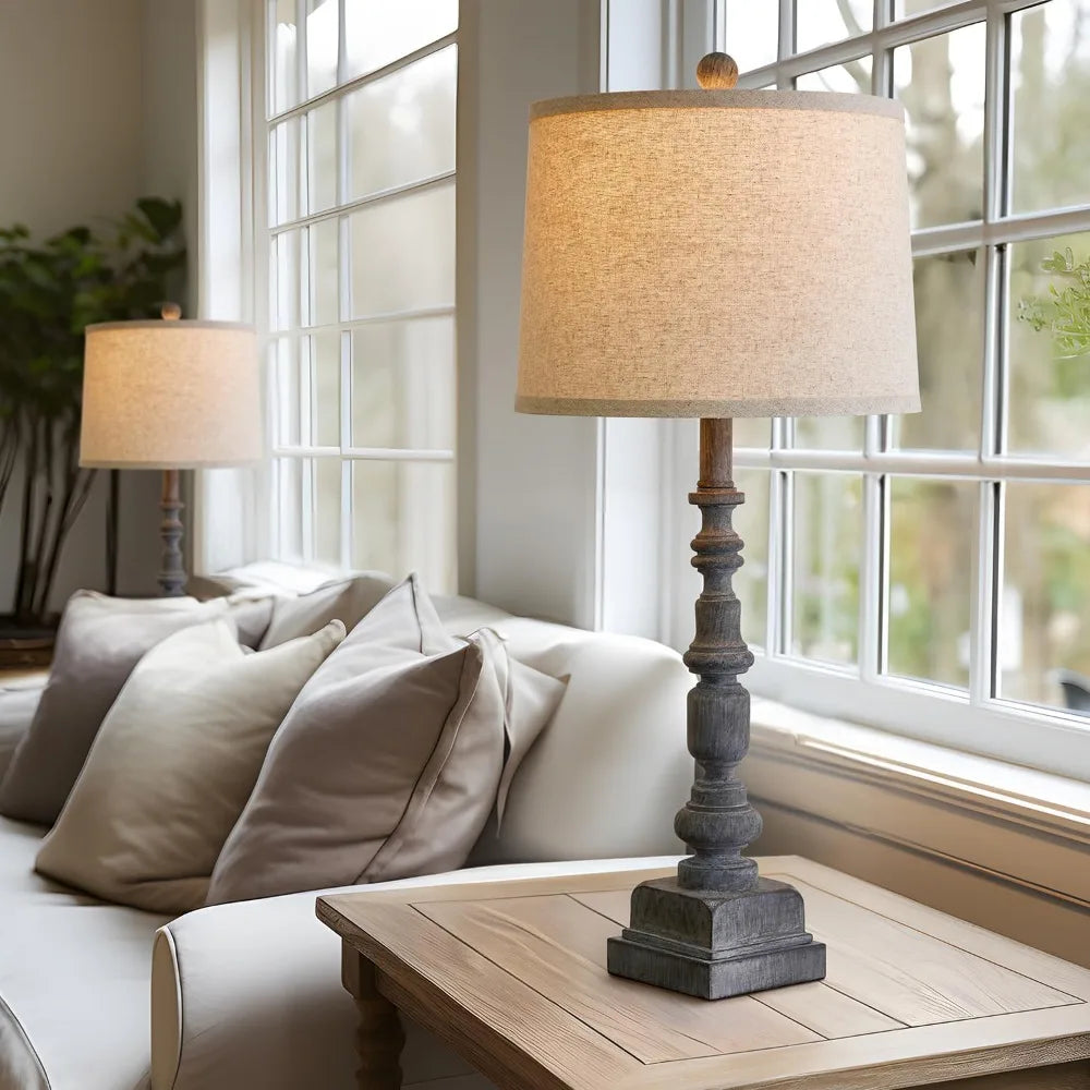 Oneach 27.75" Vintage Farmhouse USB A+C Table Lamps Set of 2 for Living Room Traditional Bedside Lamps for Bedroom Office Mid Ce