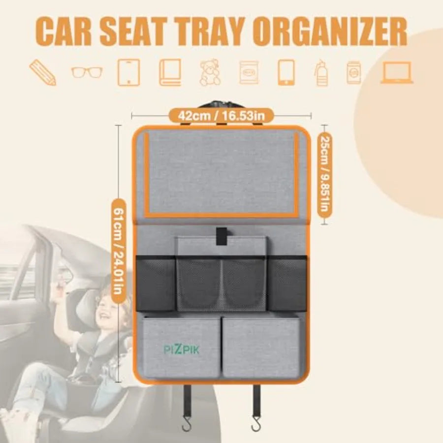 Car Backseat Organizer with Tablet Holder, 11 Storage Pockets with Foldable Food Tray, Protector Kick Mats for,Travel Accessori