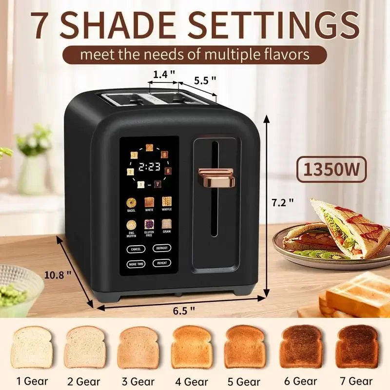 Toaster 2 Slice, Stainless Toaster LCD Display&Touch Button, 50% Faster Heating Speed, 1.4'' Wide Slots Toaster
