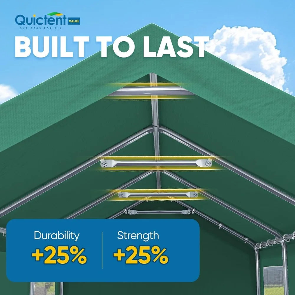 12x20 ft Heavy Duty Carport Canopy Galvanized Car Tent Outdoor Garage Boat Shelter with Reinforced Structure with Roll-up Venti
