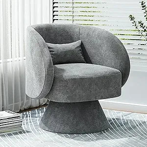 Swivel Barrel Chair, Upholstered Cuddle Accent Swivel Chairs for Living Room, 360 Degree Modern Small Round Boucle Sherpa Swivel
