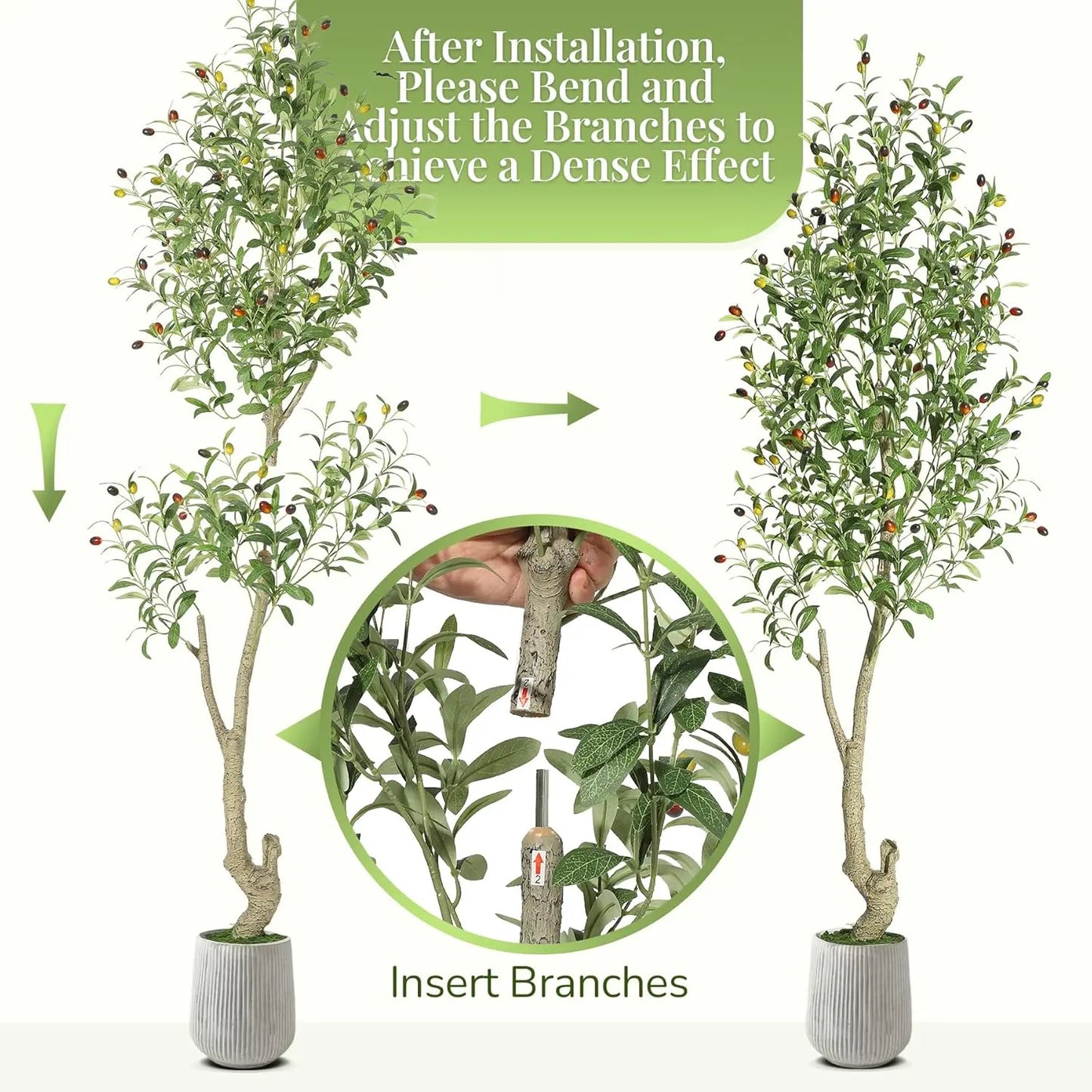2 Pack Faux Olive Tree Tall,Olive Trees Artificia Indoor with White Planter and Green Moss,Lifelike Artificial Tree,for Home