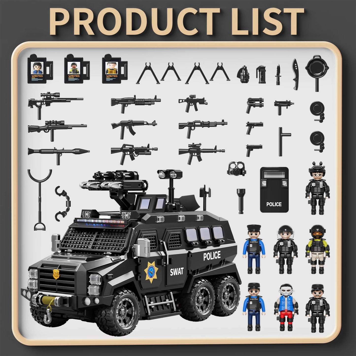 Police Sword Toothed Tiger Explosion Proof Cars Childrens Toys Black Armored Off-Road Vehicles Car Model Sound Light Toys Gifts