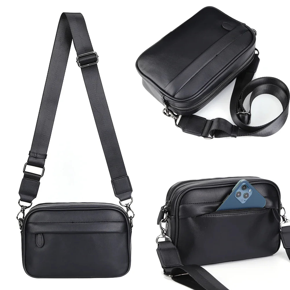 Luxury Business Shoulder Bag for Men Design Plaid PU Leather Messenger Bag Crossbody Bag Casual Zipper Small Square Sling Bag