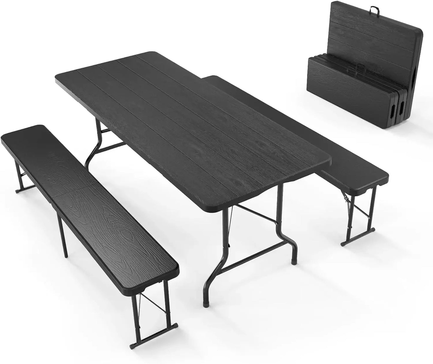 3-Piece Picnic Table Set with 2 Benches 6 Feet Folding Camping Furniture Smooth Indoor Outdoor Use