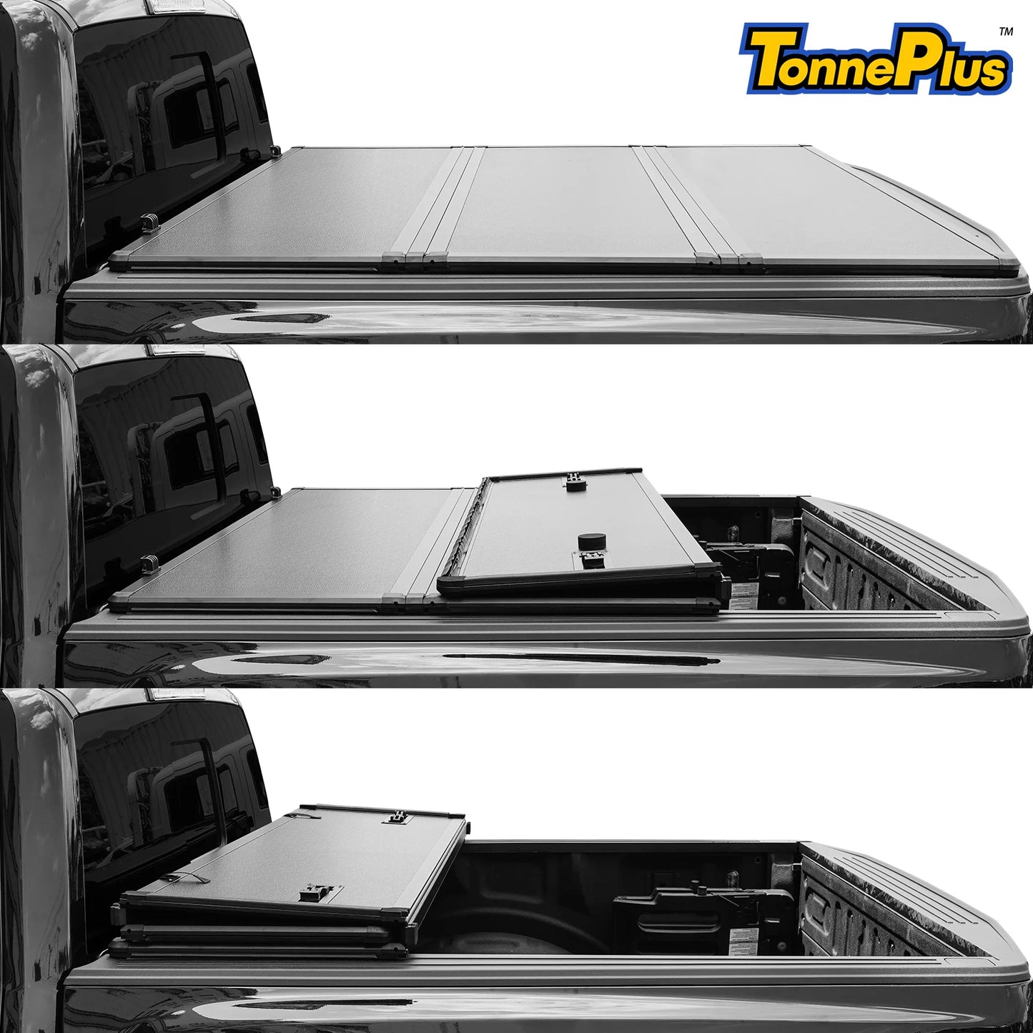 TonnePlus FRP Hard Tri-Fold Tonneau Cover Truck Bed Cover for 2020-2024 Silverado / Sierra 2500 3500 HD New Body Style 6.9FT Bed