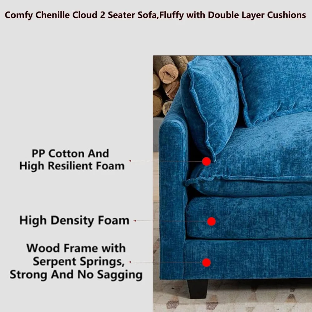 Modular Sectional 2 Seater Cloud Sofa Couch for Living Room,78" Loveseat Couch with Deep Seat,Modern Chenille 2 Seat Sofas,Fluf
