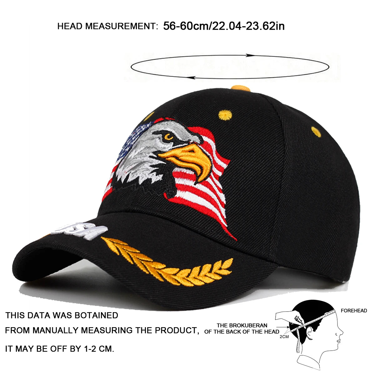 1piece Unisex US Eagle Embroidery Baseball Cap Outdoor Adjustable Sunscreen Leisure Hat Spring Autumn Travel Tourism Vacation