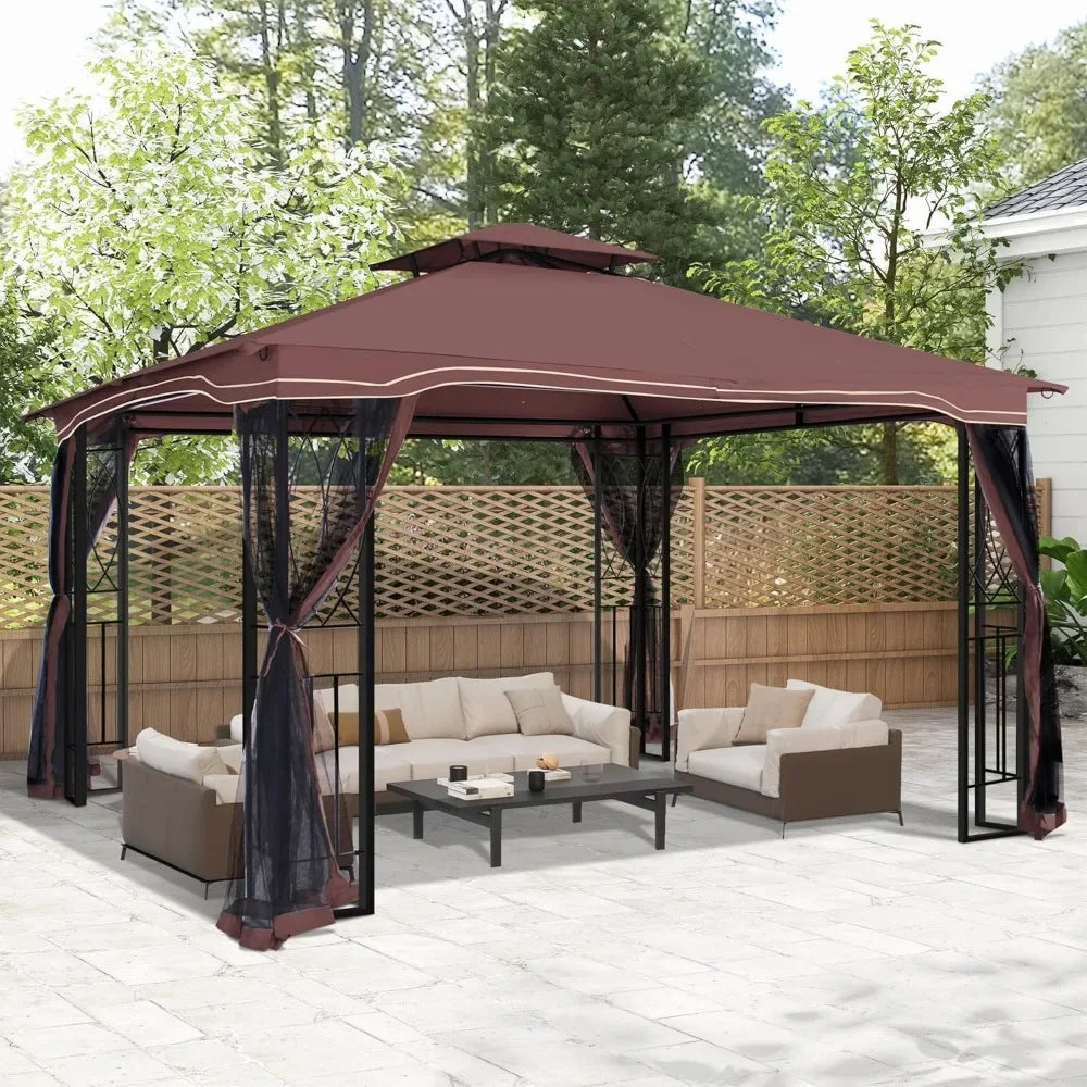 Outdoor Patio Gazebo Porch Gazebo with Polyester Roof & Breathable Netting, Best for Garden, Lawn, Backyard Deck