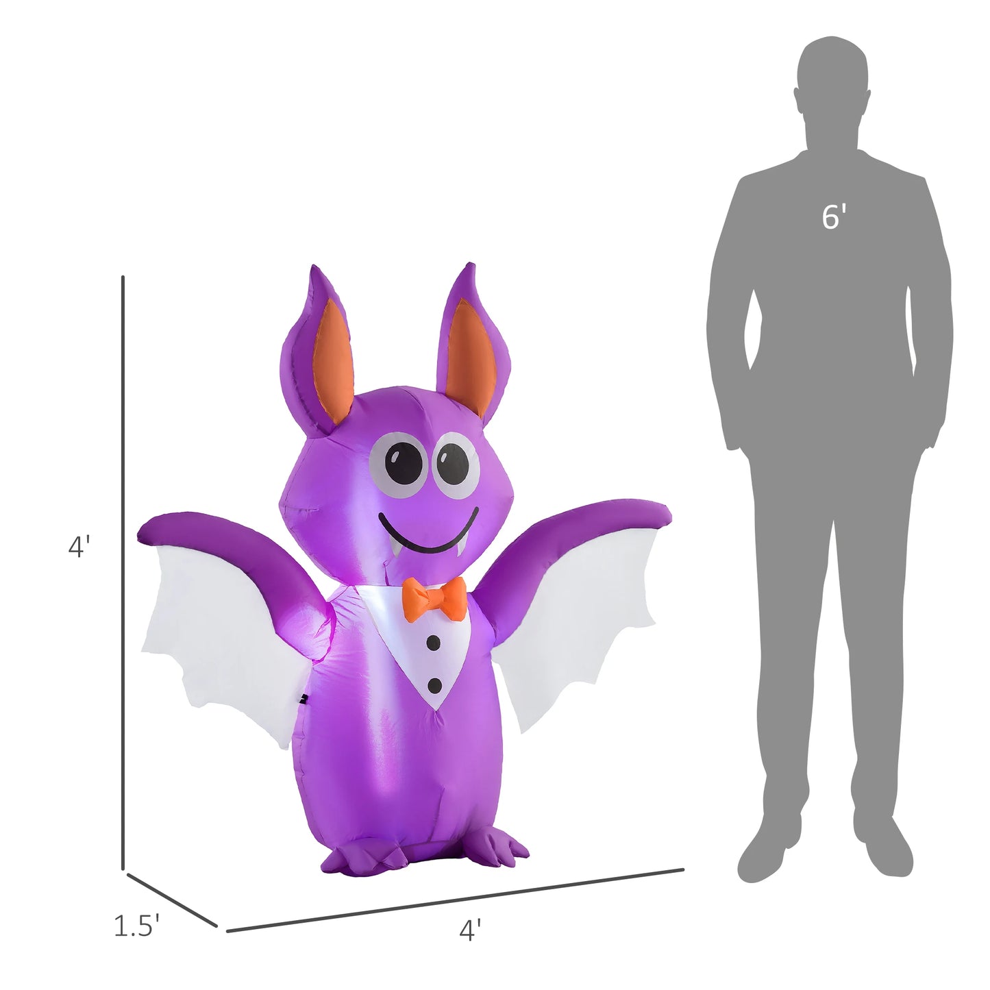 Outsunny 6ft Inflatable Halloween Bat, Blow Up Outdoor LED Yard Display, Waterproof