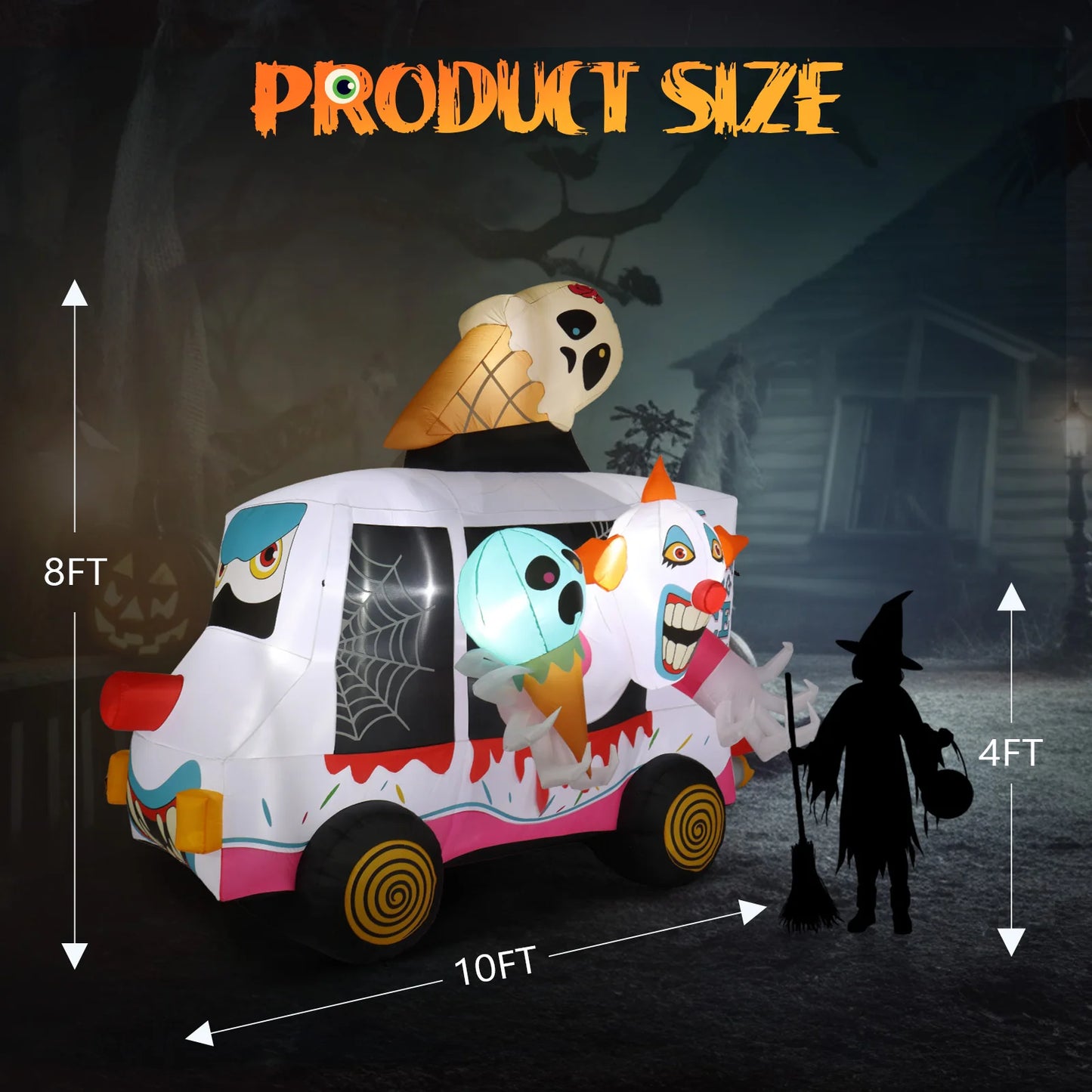8ft Clown Ice Cream Truck Halloween Inflatable Decorations