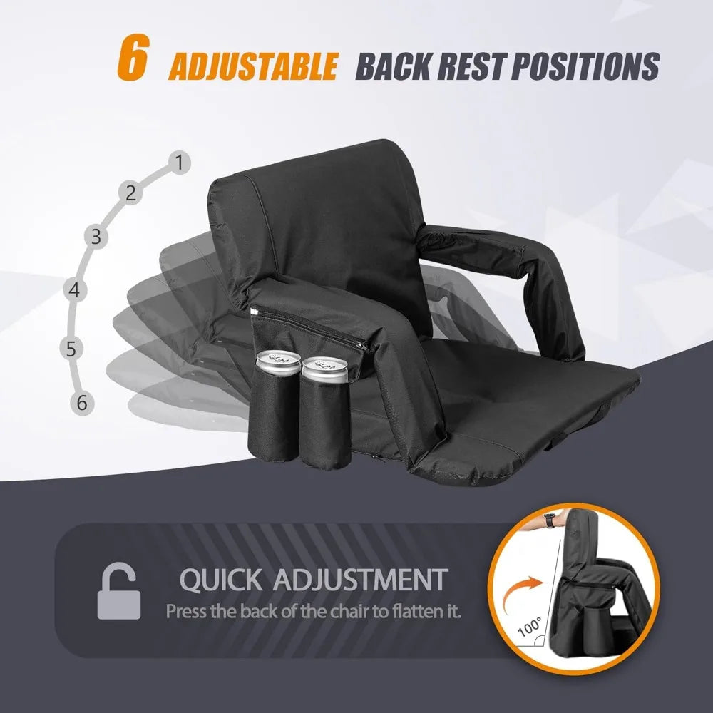 20.5"/25" Wide Stadium Seat for Bleachers w/Back Support Padded Cushion Portable Reclining Bleacher Seats