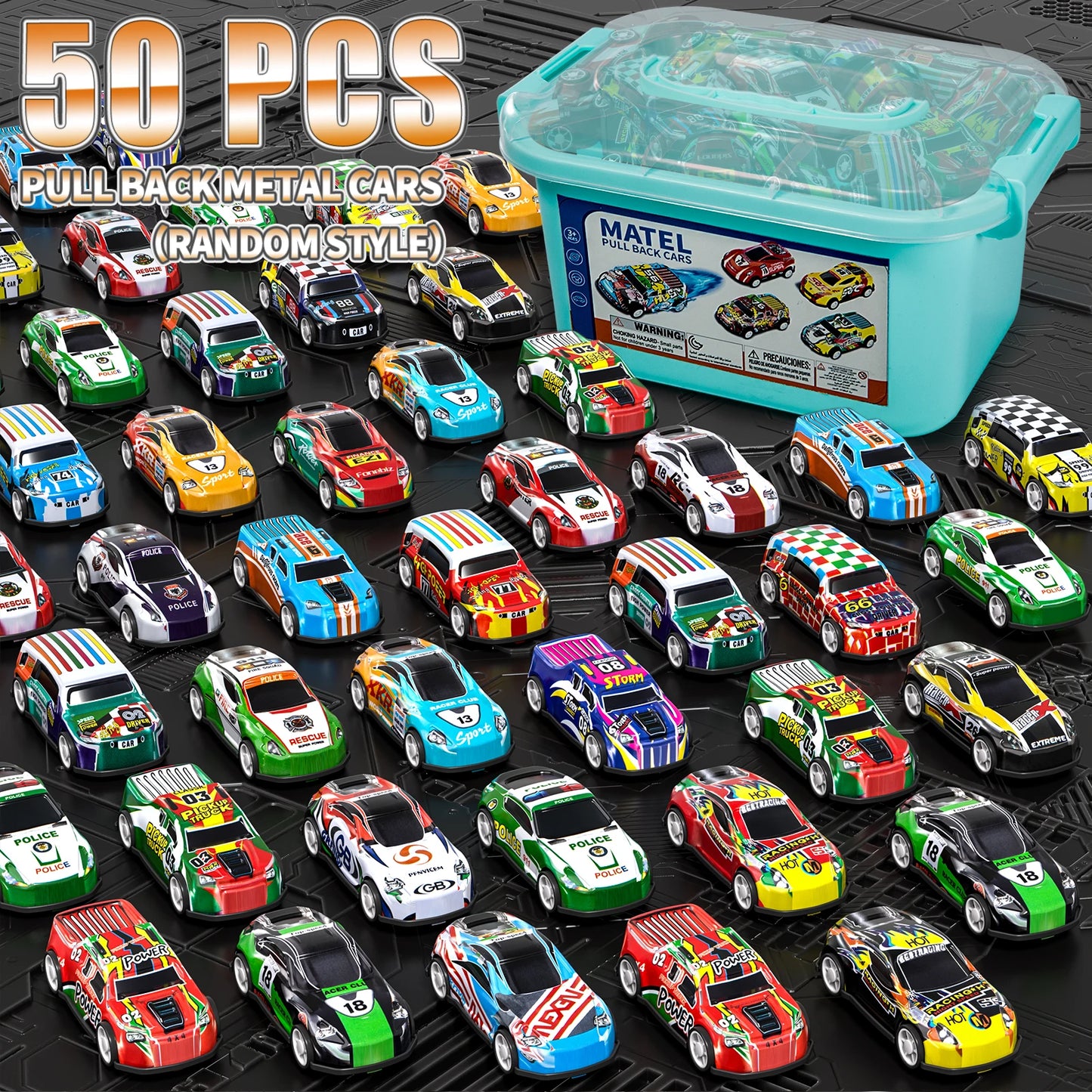 12/50pcs Pack Pull Back Kids Cars Toys With Storage Box Mini Vehicles Toy Bulk Race Cars Toys For 3-6 Years Boys Birthday Gifts