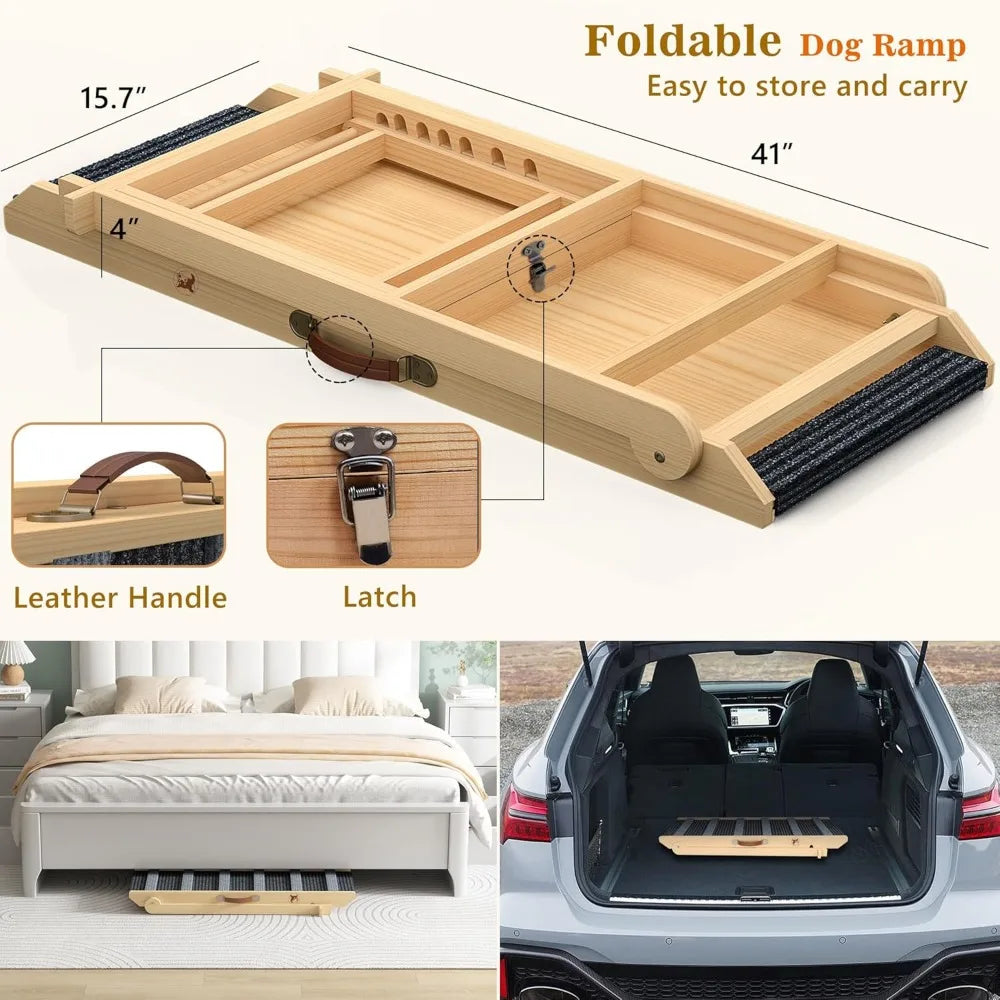 Dog Ramp, Portable Pet Ramp for Large Small Old Dogs Cats with 7 Adjustable Heights 11" to 26.6", Non-Slip High Traction Ramp