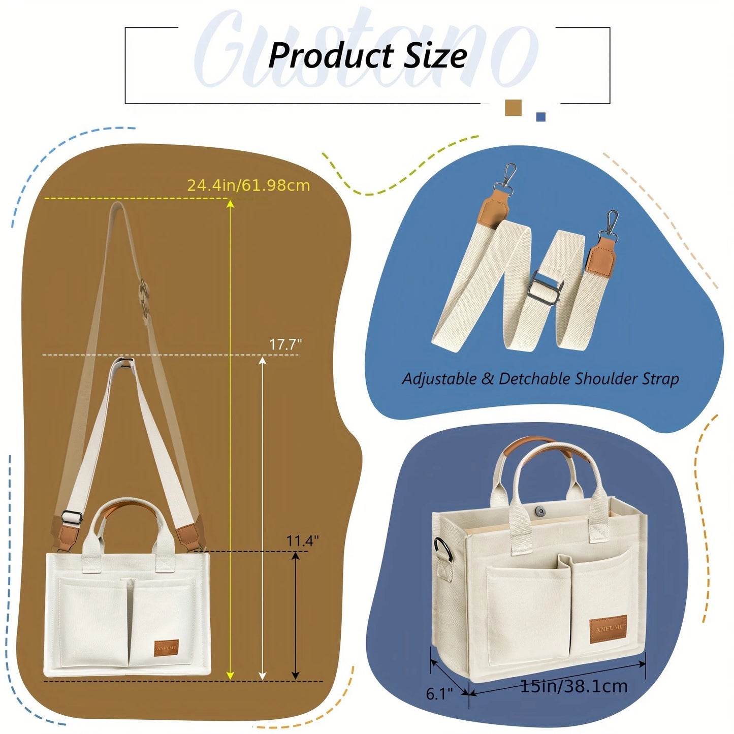 Canvas Tote Multi Pockets Large Handbags Ladies Bags Universal Handbags Large Capacity Mommy Bags Canvas Crossbody Bags Shoulder