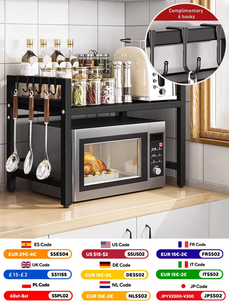 1pc Expandable 42-64cm Microwave Shelf Organizer, Moisture And Rust Proof Microwave Countertop Organizer,Tableware Storage