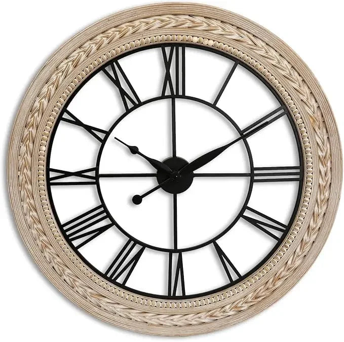 Farmhouse Wall Clock 30 Inch, Large Wall Clock with Boho Beads, Wooden Silent Wall Clocks Battery Operated Easy Read,