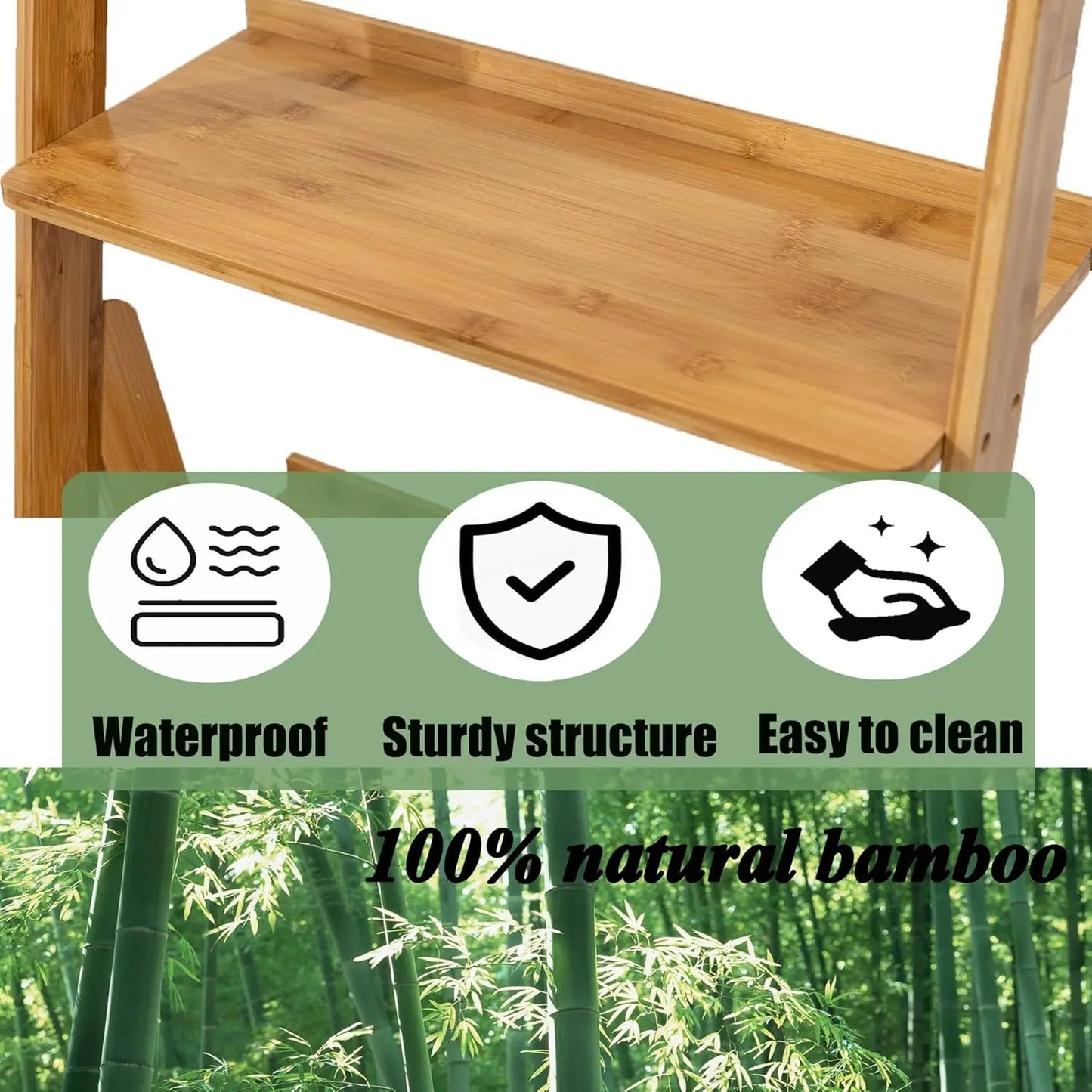 Bamboo Ladder Shelf Bookcase, 5-Tier Leaning Bookshelf Free Standing Organizer Storage Shelves for Living Room, Bedroom