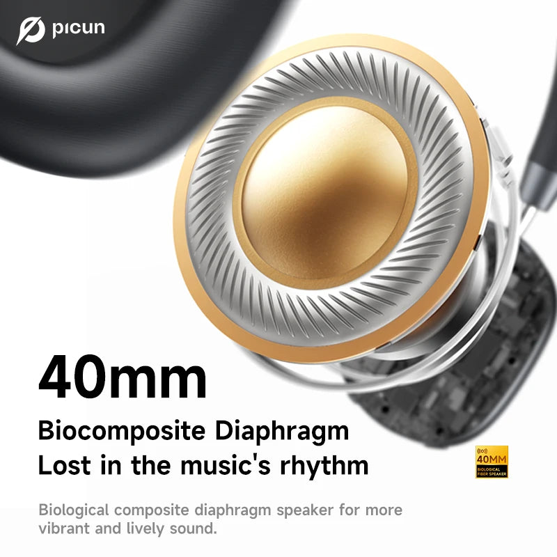 Picun F5 ANC Wireless Bluetooth 5.3 Headphones Hi-Res Audio Over Ear Headset 25dB Adaptive Noise Cancellation Earphones 50H