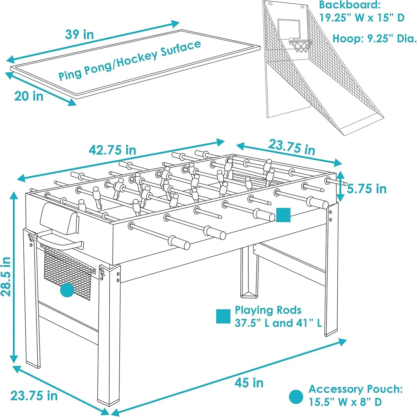 5-in-1 Multi-Game Table for Kids - Combo Game Table with Billiards, Push Hockey, Foosball, Ping Pong