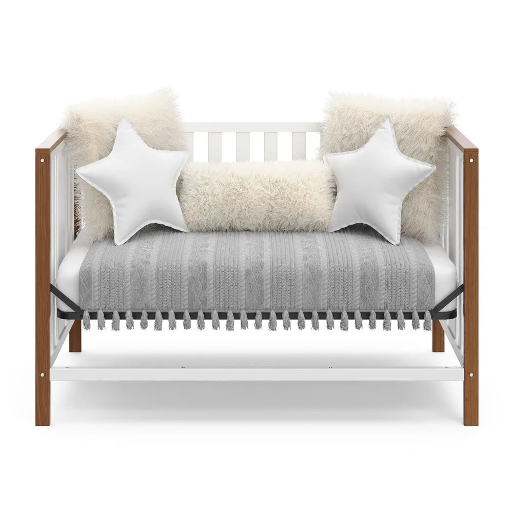 GRACO Modern Pacific 4-in-1 Convertible Crib (White with Vintage Driftwood) – GREENGUARD Gold Certified