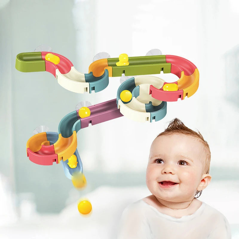 86Pcs Baby Bath Toy Diy Marble Run Suction Cups Waterwheel Set Assembling Track Bathroom Bathtub Kids Water Game Toy for Toddler