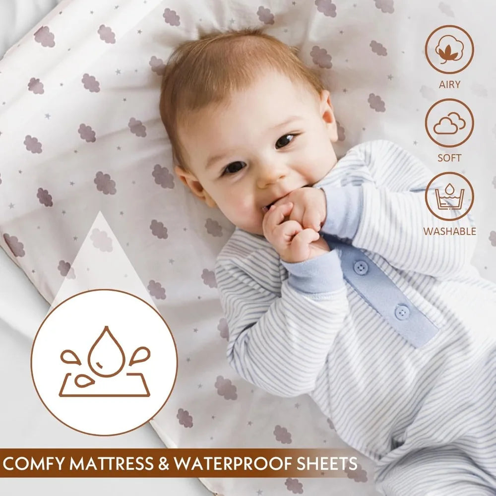Baby Bassinet,Rocking Bassinet with Waterproof Sheet,3 in 1 Baby Bassinets Bedside Sleeper,6 Height Adjustable Bedside Bassinet