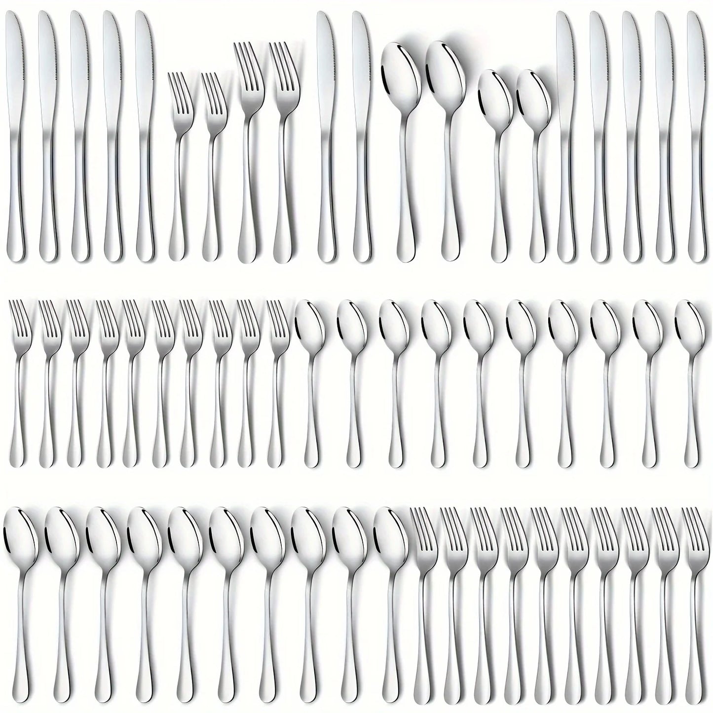 60pcs, Stainless Steel Flatware Set Black Silverware Mirror Polished Cutlery Set Birthdays Independence Day Dishwasher Safe