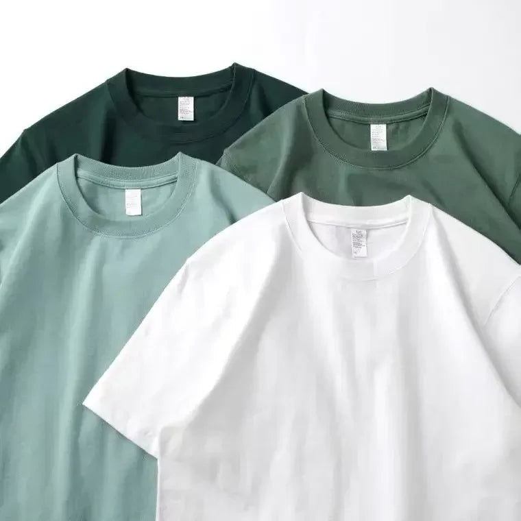 Summer Men Women Green T-shirt 100% Pure Cotton Short-sleeved Top Korea T-shirt Green Cotton Half-sleeve T Shirt Streetwear
