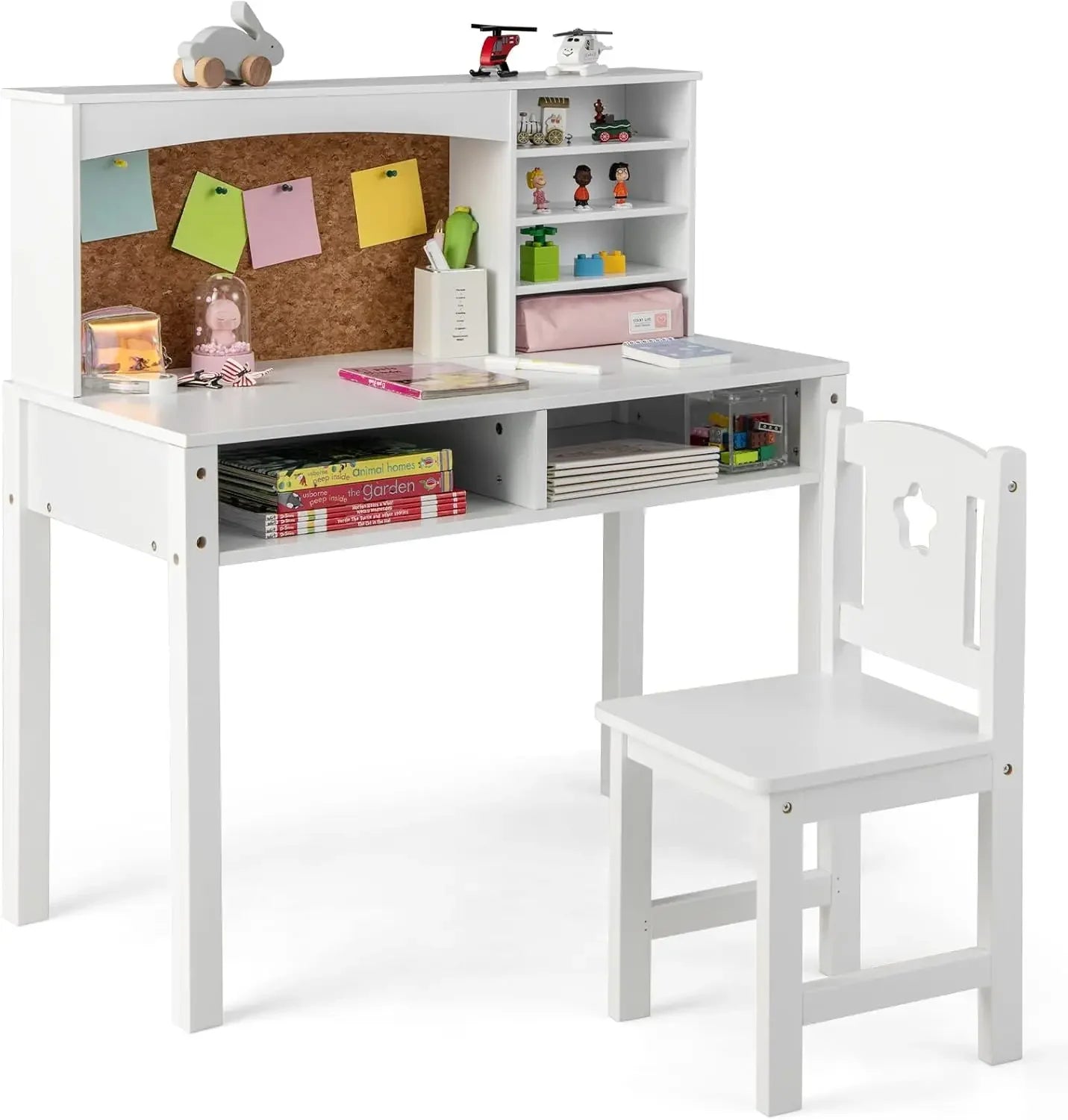 Kids Desk and Chair Set,Wooden Study Desk for Kids with Storage, Hutch, Cork Bulletin Board,Student Writing Computer Workstation