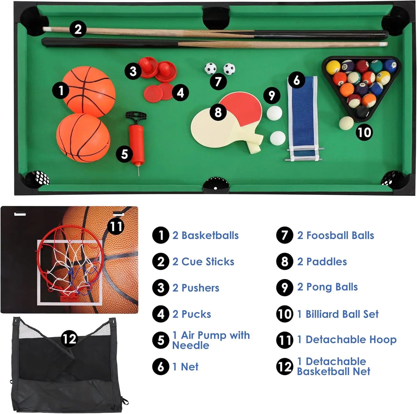 5-in-1 Multi-Game Table for Kids - Combo Game Table with Billiards, Push Hockey, Foosball, Ping Pong