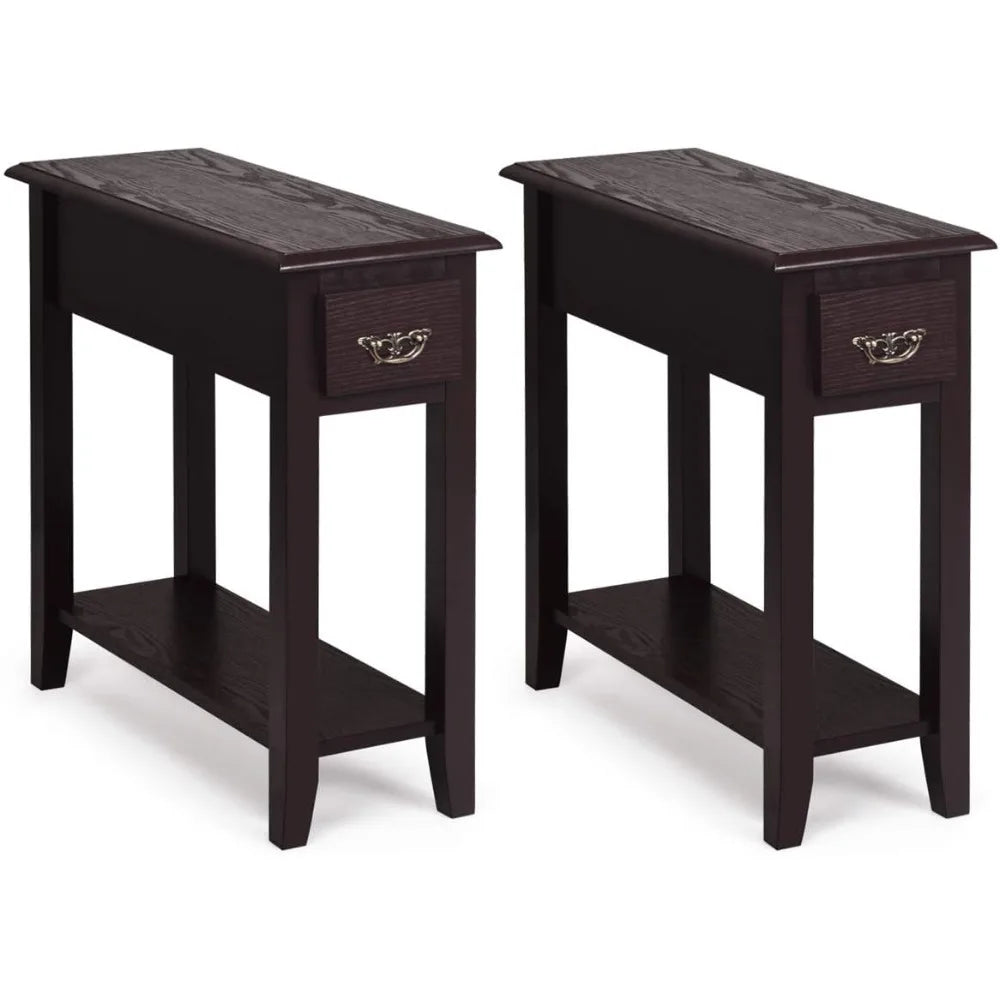 Narrow End Table, Slim Side Table with Drawer and Open Shelf, Small End Tables for Small Spaces, Narrow Nightstand Bedside Tabl
