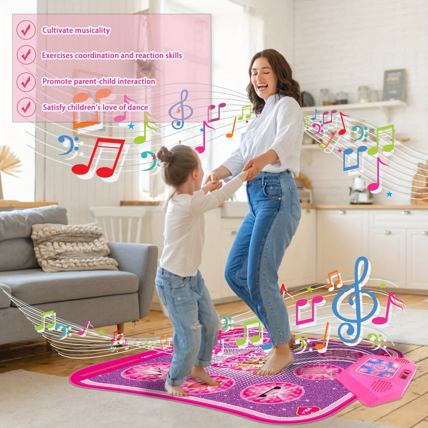 Dance Mat - 6 /9 Keys LED Electronic Dance Mat, Pink Doll Princess Girl Toys, Kids Music, Halloween, Christmas Birthday Gift