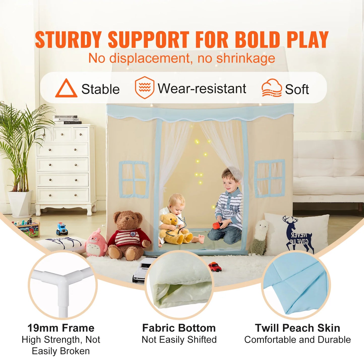 SucceBuy Kid Play Tent Kids Tent for Kids 1-5Year Old Toddler Tent with Mat and Tent Lamp Tent for Kids with Windows Castle Tent